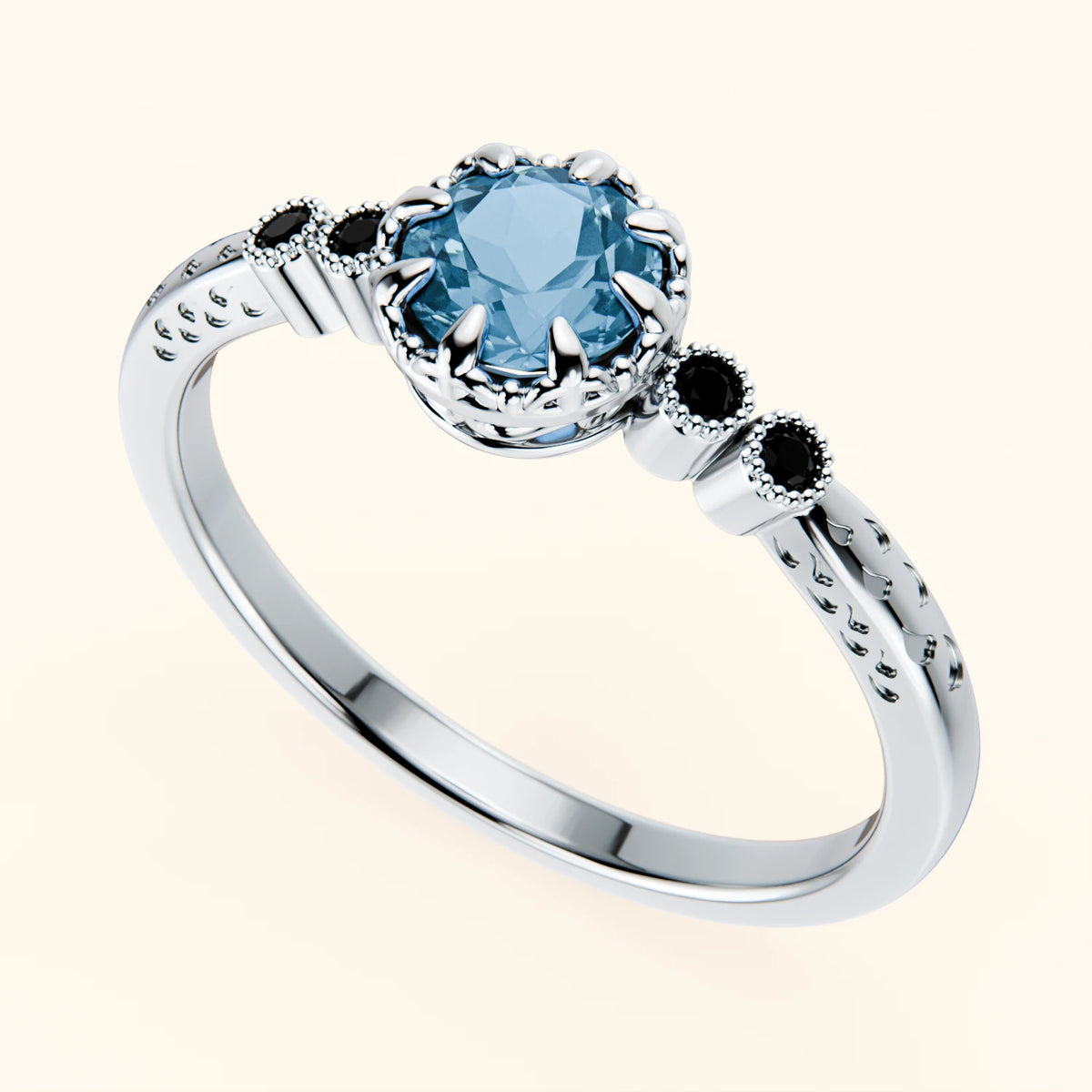 Engagement Ring Clarté - 0.50ct Swiss Blue Topaz with Black Diamond Side Stones