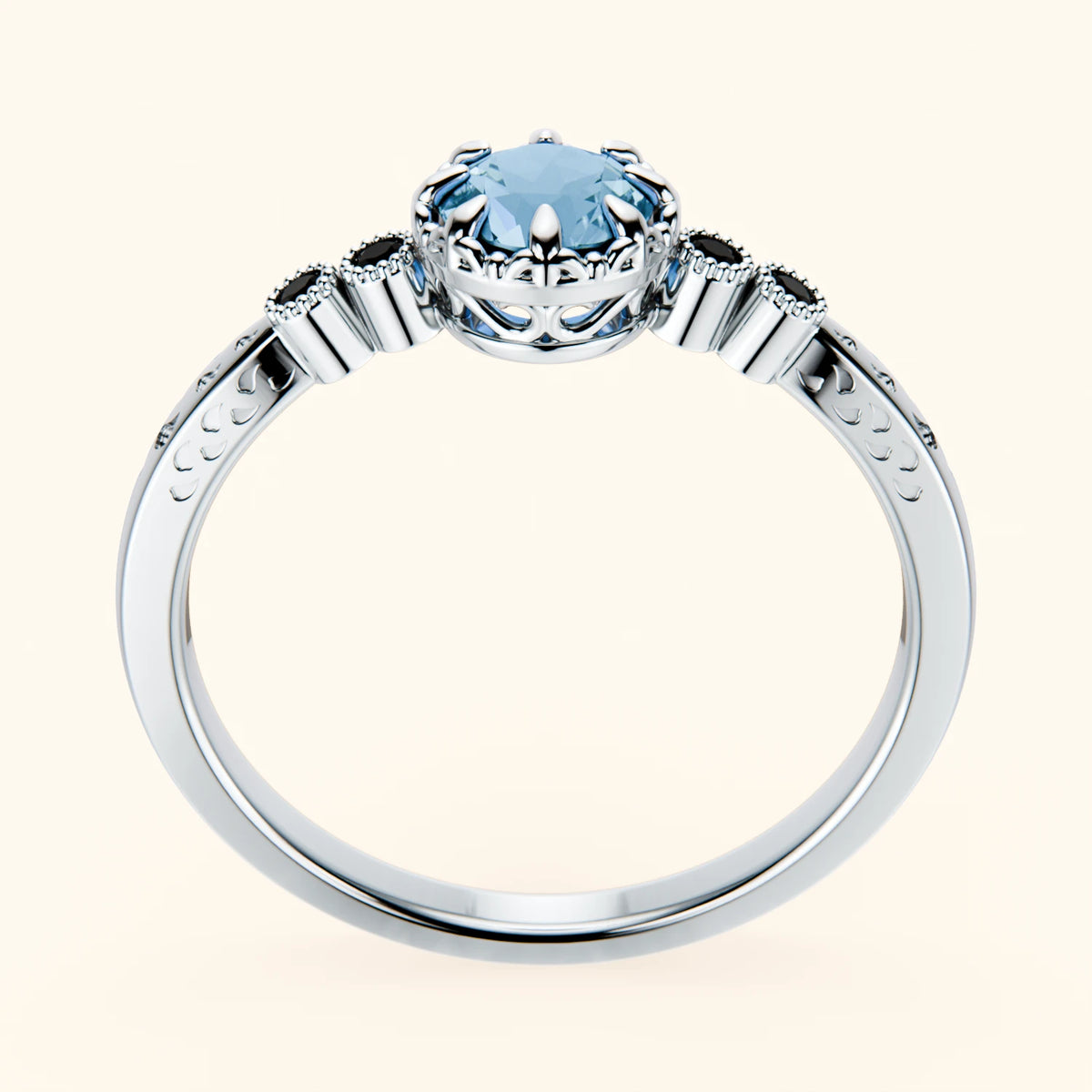 Engagement Ring Clarté - 0.50ct Swiss Blue Topaz with Black Diamond Side Stones
