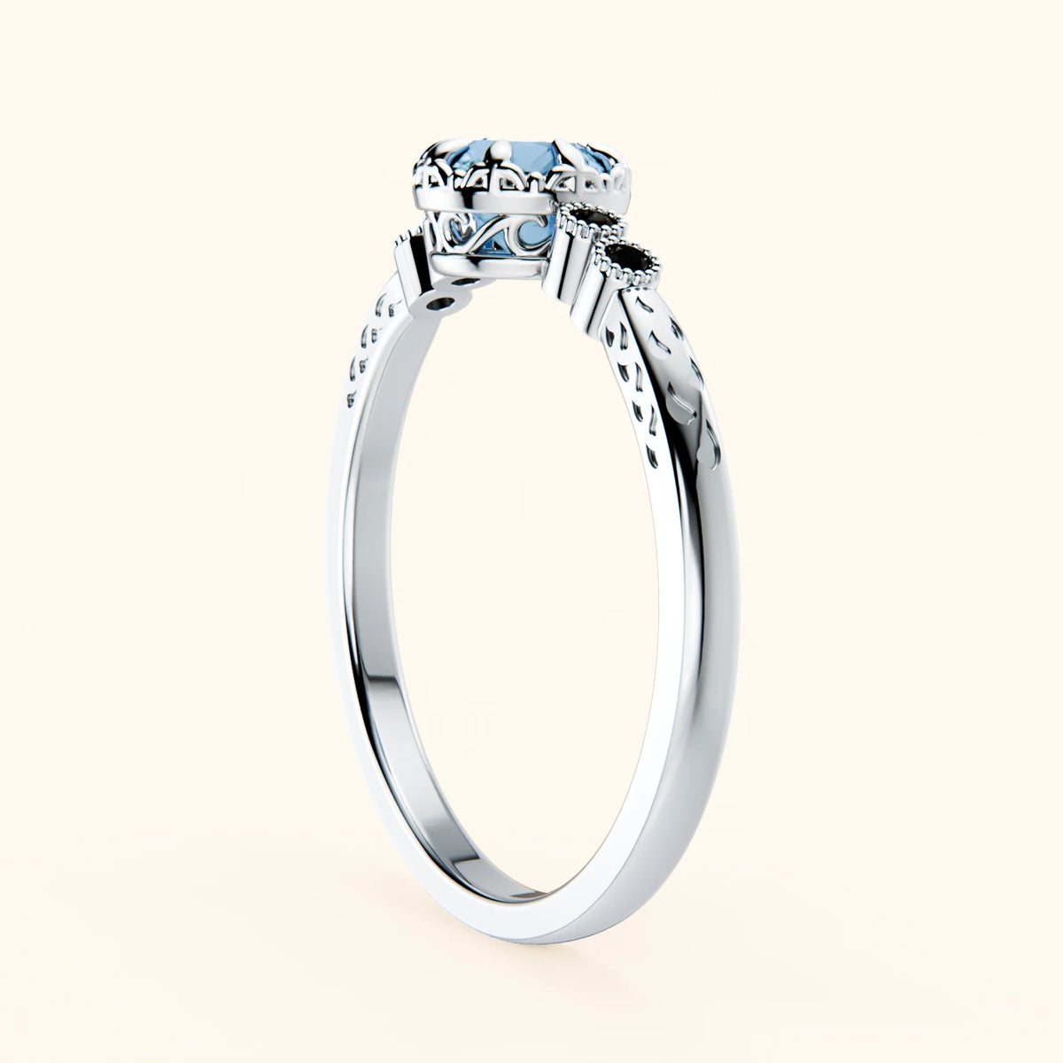 Engagement Ring Clarté - 0.50ct Swiss Blue Topaz with Black Diamond Side Stones