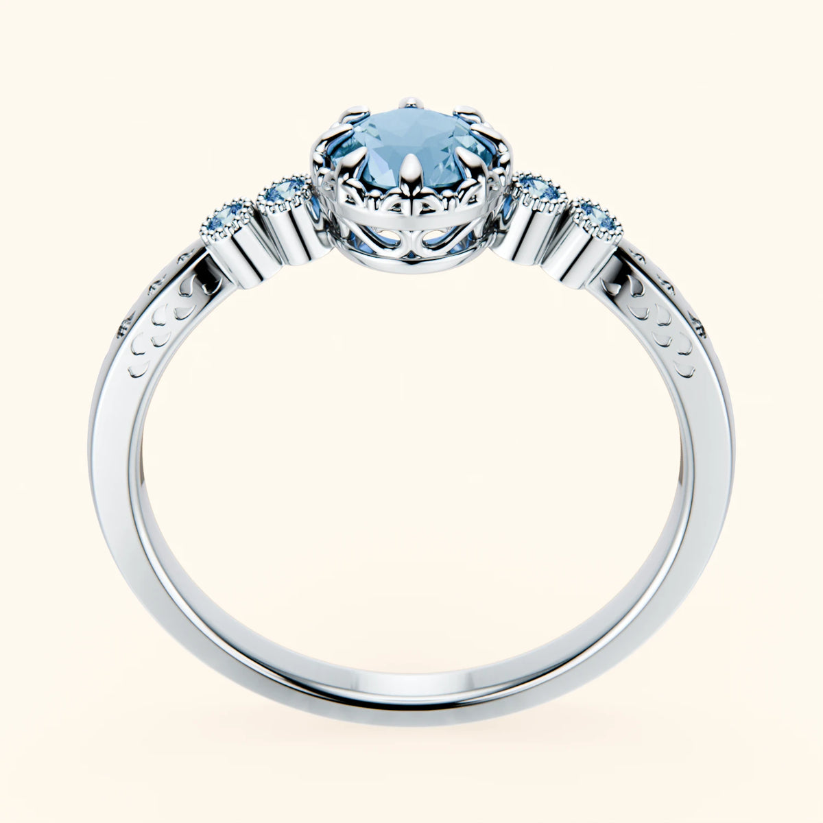 Pierścionek zaręczynowy Clarté – Topaz Swiss Blue 0,50 ct, kamienie boczne: niebieski diament laboratoryjny