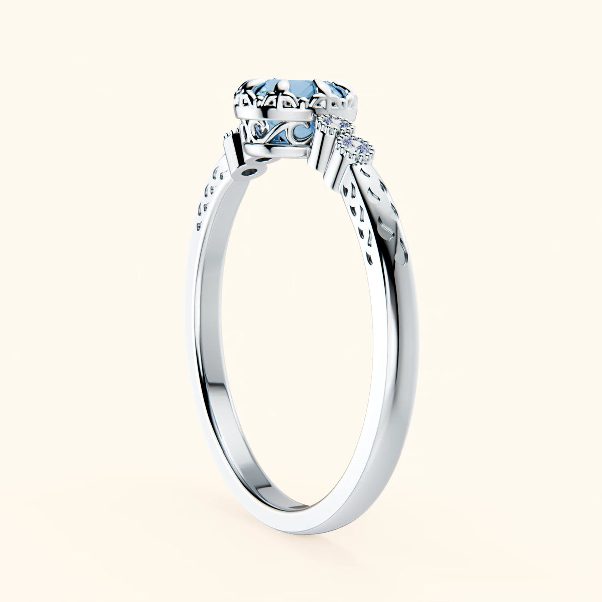 Pierścionek zaręczynowy Clarté – Topaz Swiss Blue 0,50 ct, kamienie boczne: diament laboratoryjny