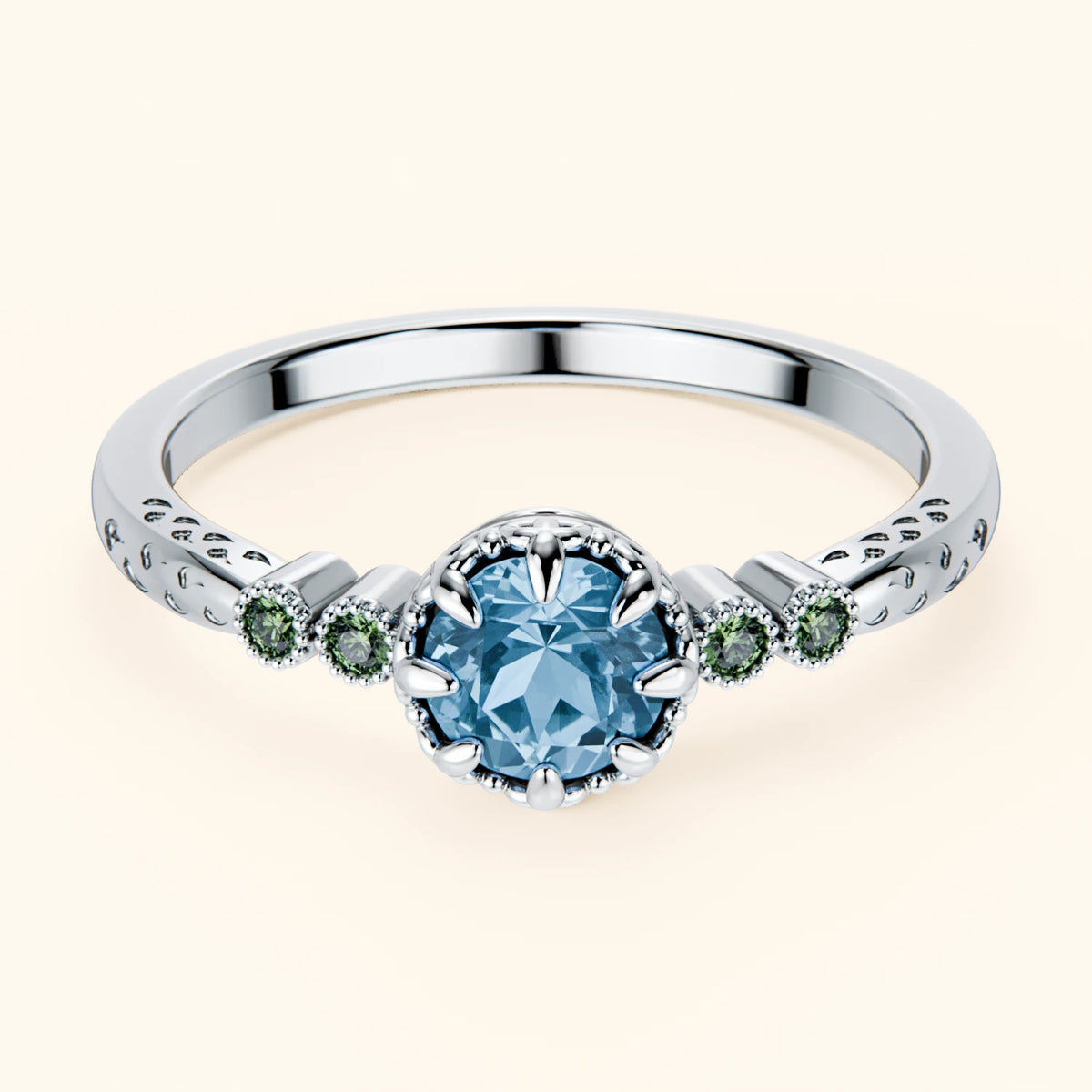 Engagement Ring Clarté - 0.50ct Swiss Blue Topaz with Lab Green Diamond Side Stones