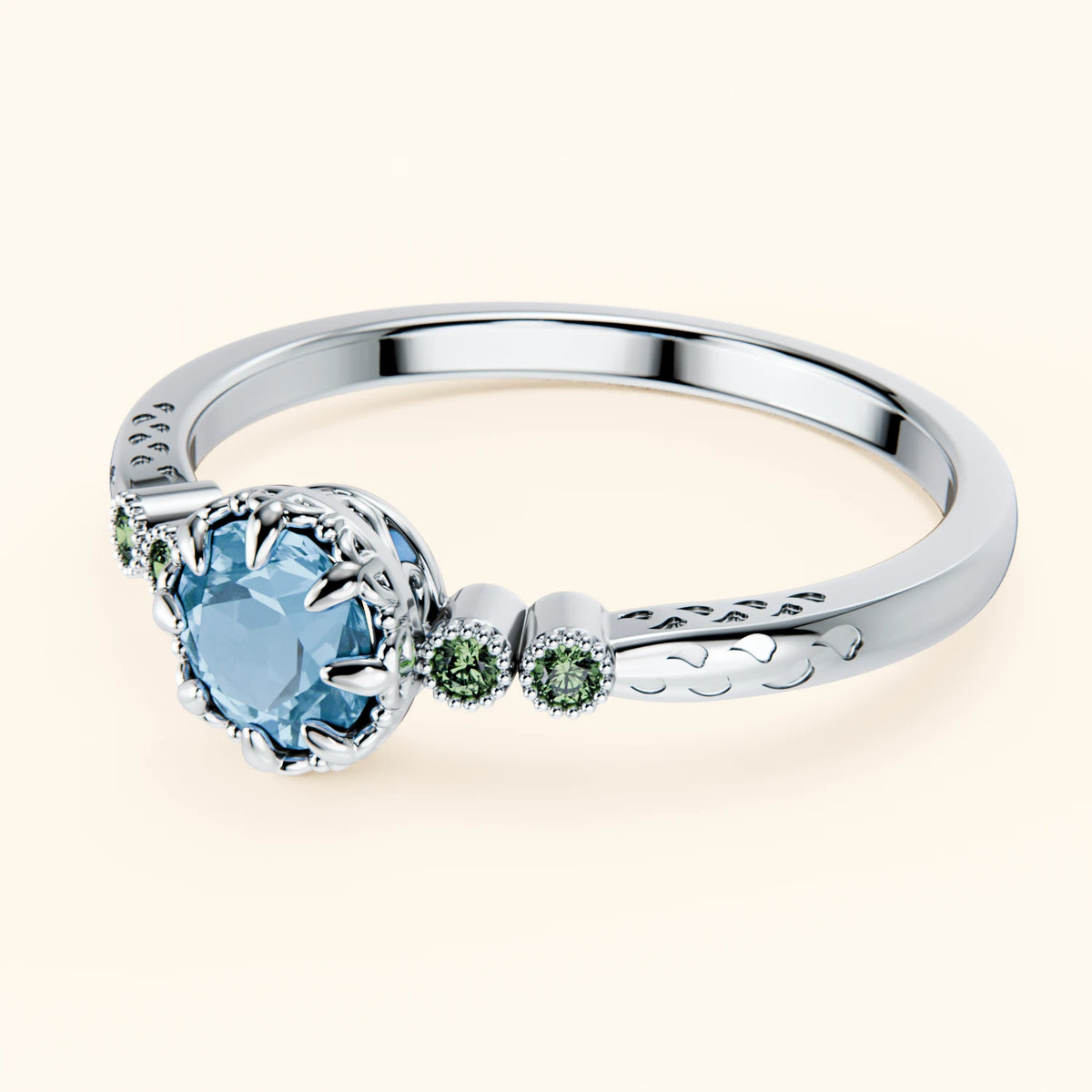Engagement Ring Clarté - 0.50ct Swiss Blue Topaz with Lab Green Diamond Side Stones