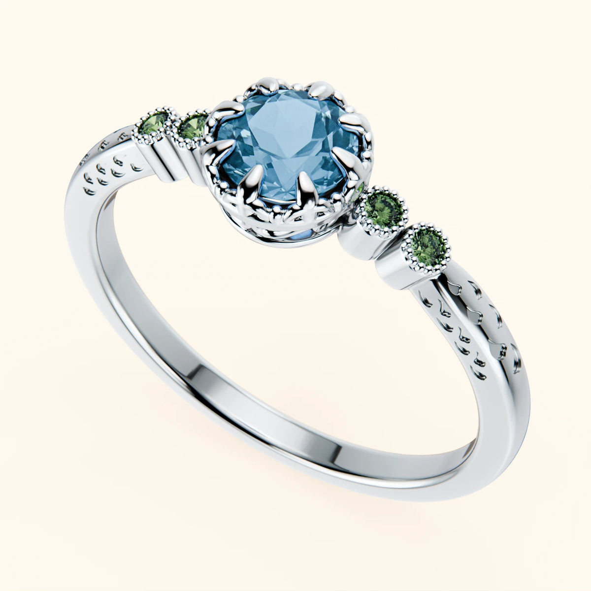 Engagement Ring Clarté - 0.50ct Swiss Blue Topaz with Lab Green Diamond Side Stones