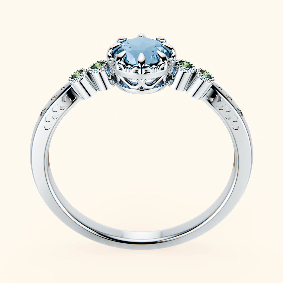 Engagement Ring Clarté - 0.50ct Swiss Blue Topaz with Lab Green Diamond Side Stones