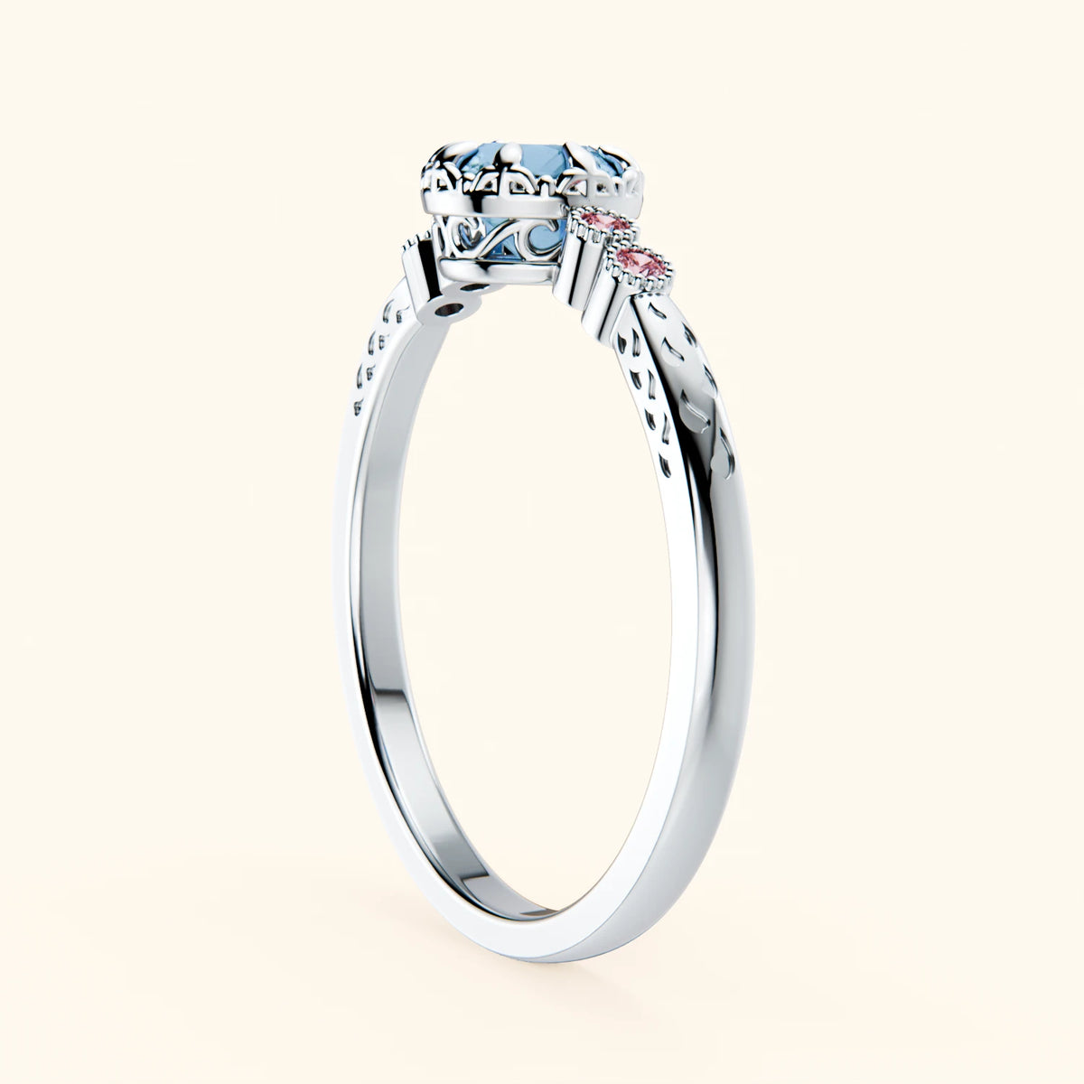 Pierścionek zaręczynowy Clarté – Topaz Swiss Blue 0,50 ct, kamienie boczne: różowy diament laboratoryjny