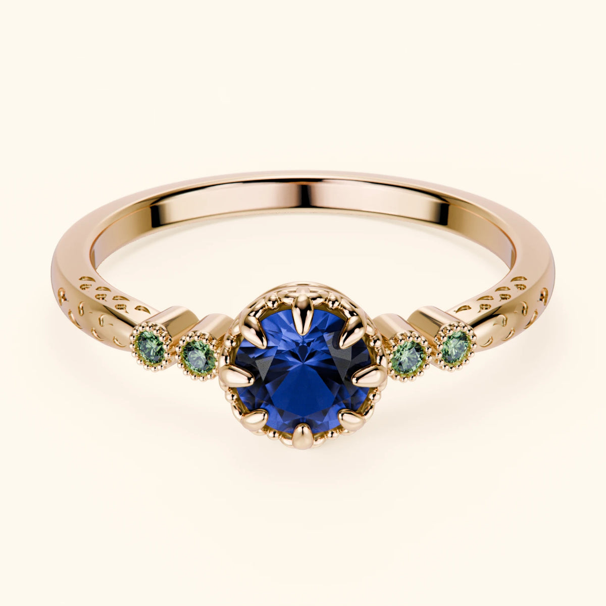 Engagement Ring Clarté - 0.60ct Lab Blue Sapphire with Lab Green Diamond Side Stones