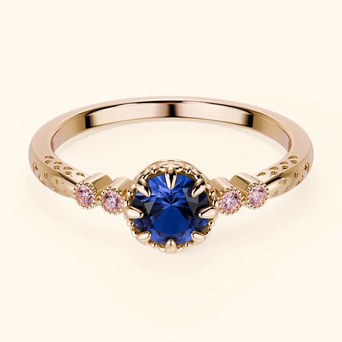 Engagement Ring Clarté - 0.60ct Natural Blue Sapphire with Lab Pink Diamond Side Stones