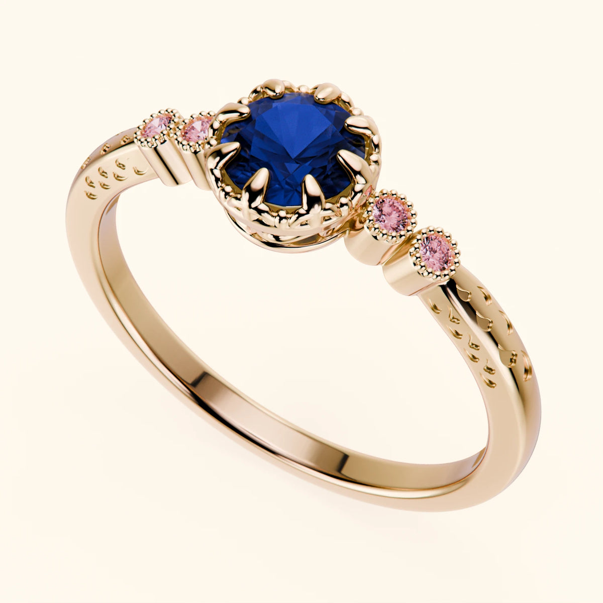 Engagement Ring Clarté - 0.60ct Natural Blue Sapphire with Lab Pink Diamond Side Stones