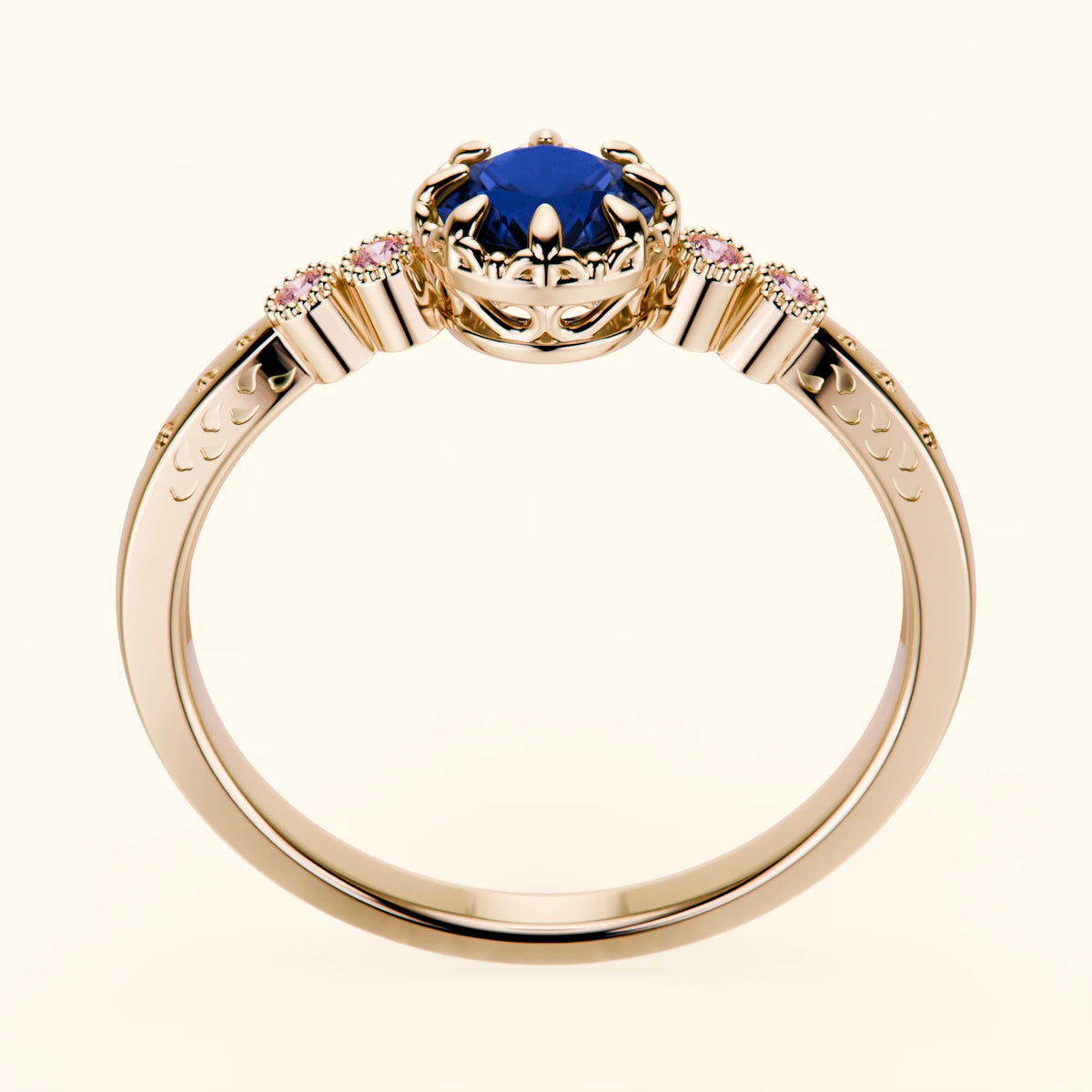 Engagement Ring Clarté - 0.60ct Natural Blue Sapphire with Lab Pink Diamond Side Stones