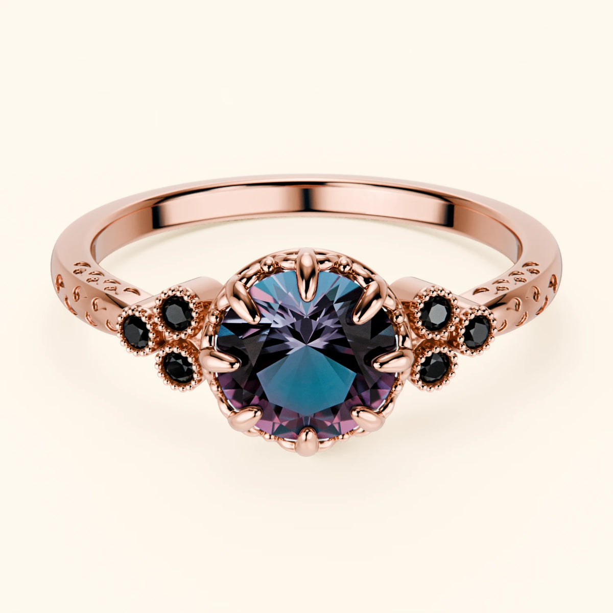 Engagement Ring Clarté - 0.90ct Lab Alexandrite with Black Diamond Side Stones