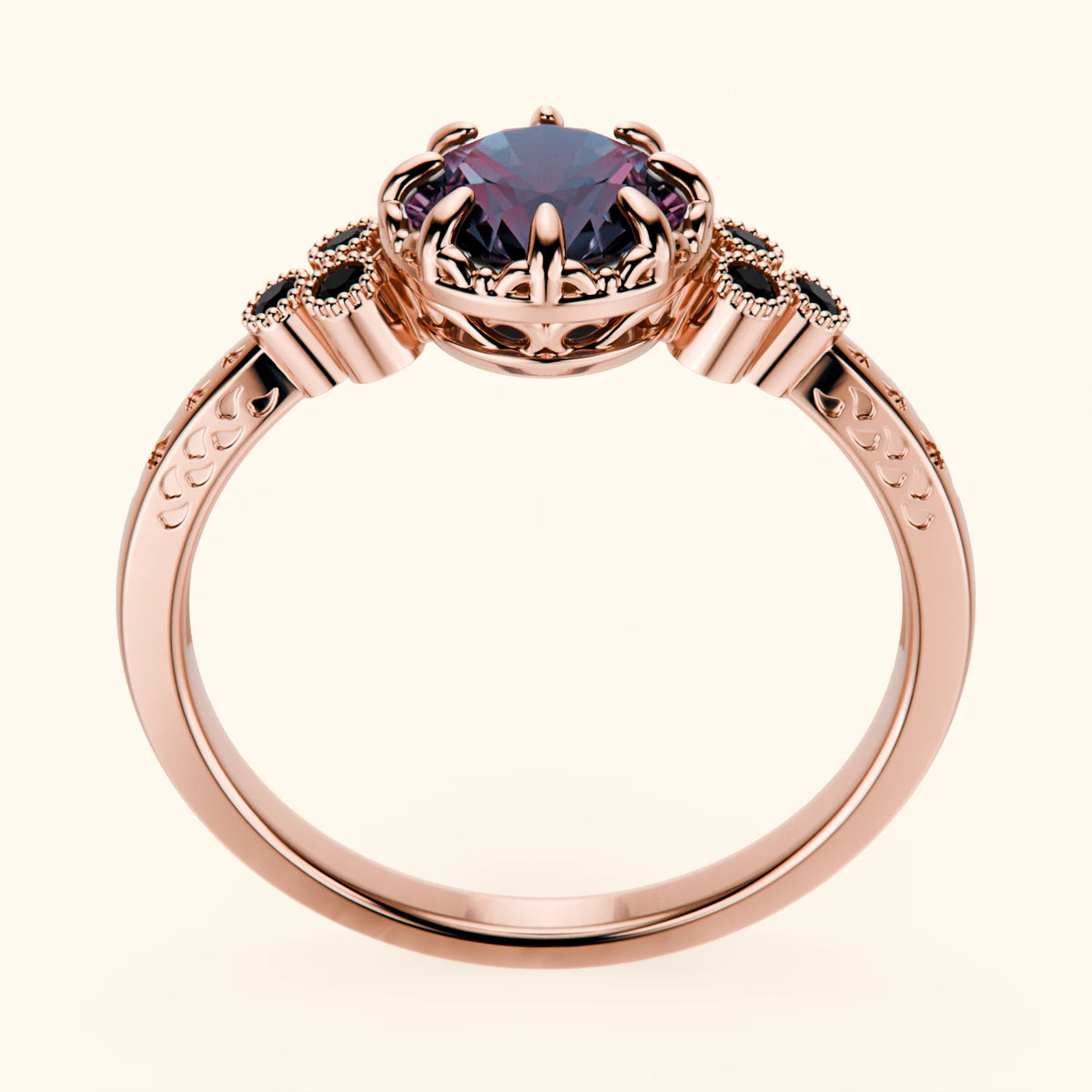 Engagement Ring Clarté - 0.90ct Lab Alexandrite with Black Diamond Side Stones