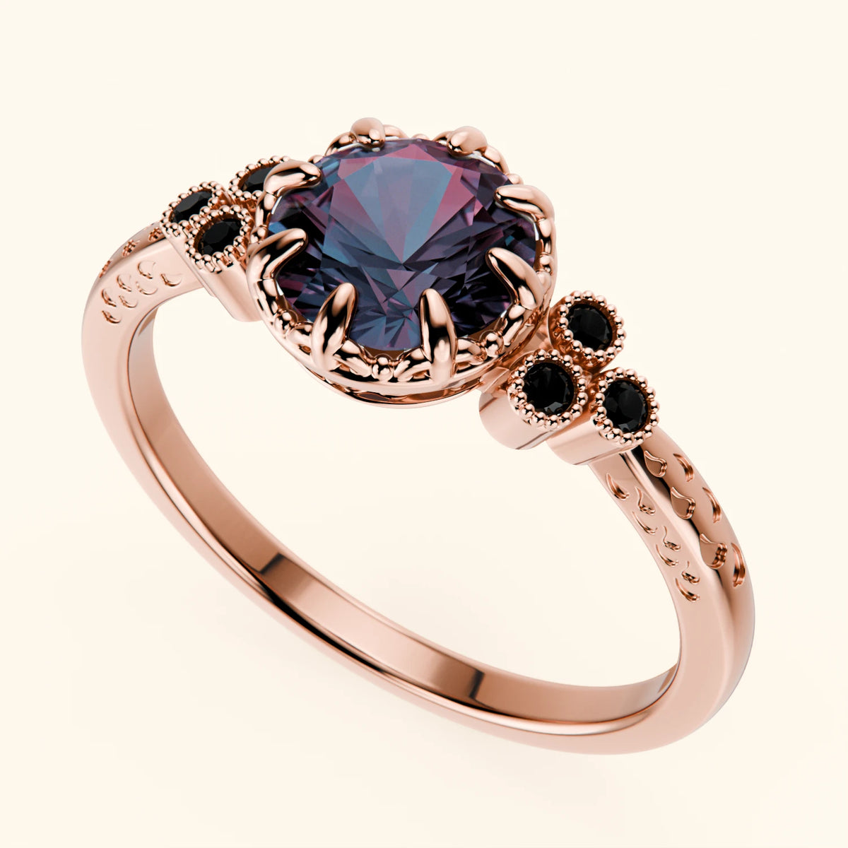 Engagement Ring Clarté - 0.90ct Lab Alexandrite with Black Diamond Side Stones