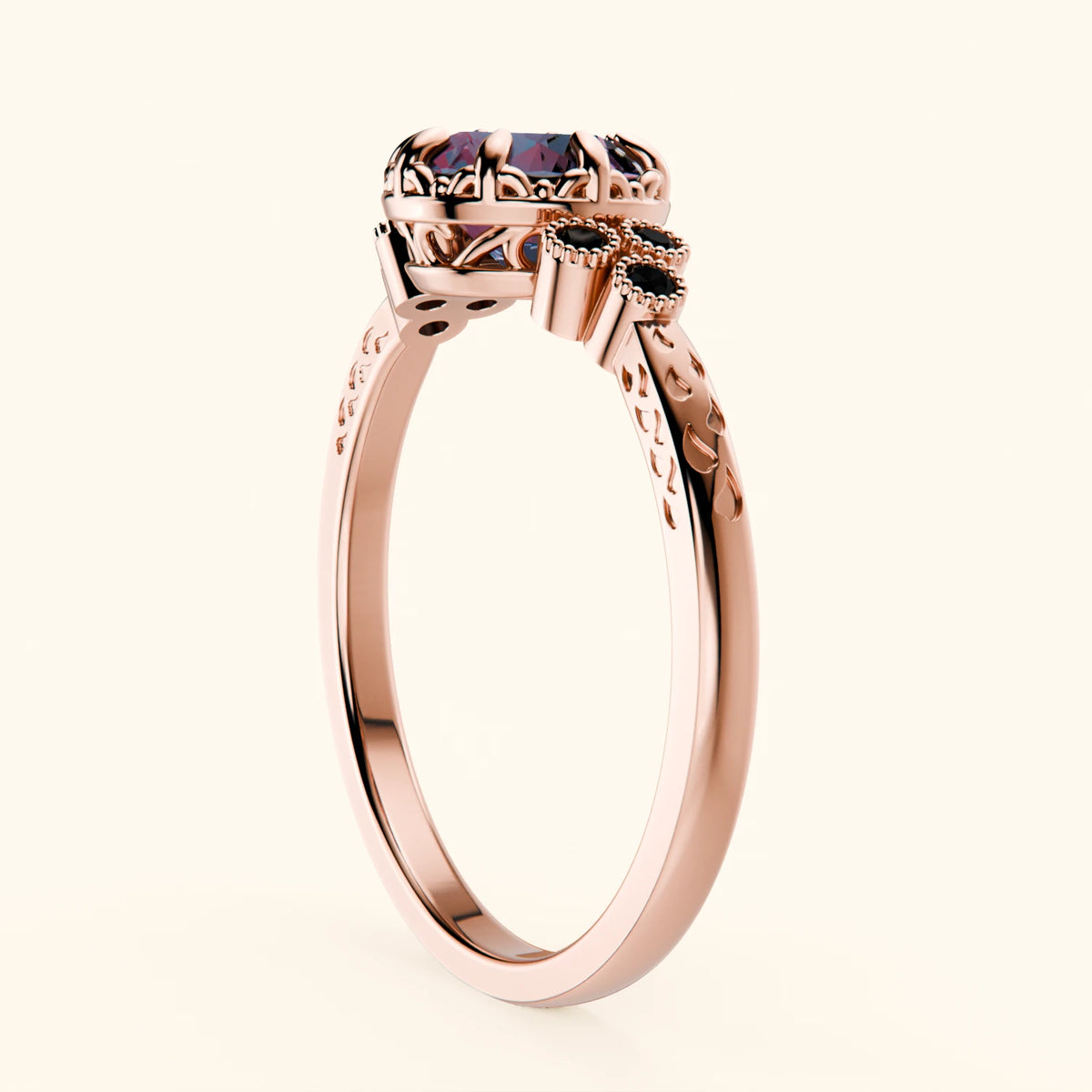 Engagement Ring Clarté - 0.90ct Lab Alexandrite with Black Diamond Side Stones