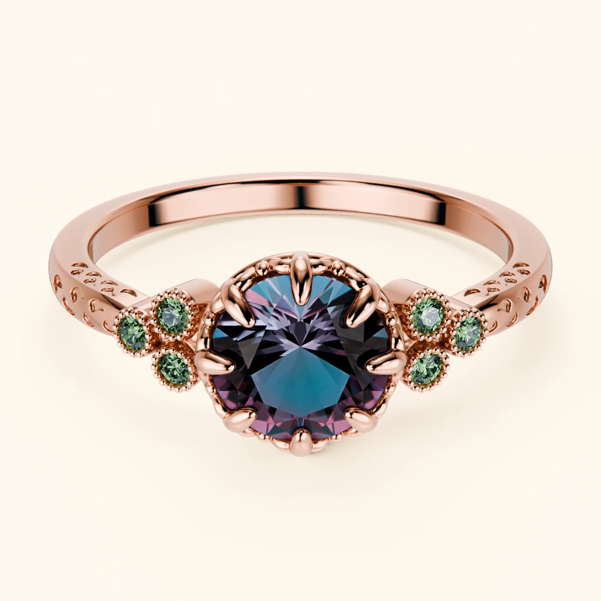Engagement Ring Clarté - 0.90ct Lab Alexandrite with Lab Green Diamond Side Stones