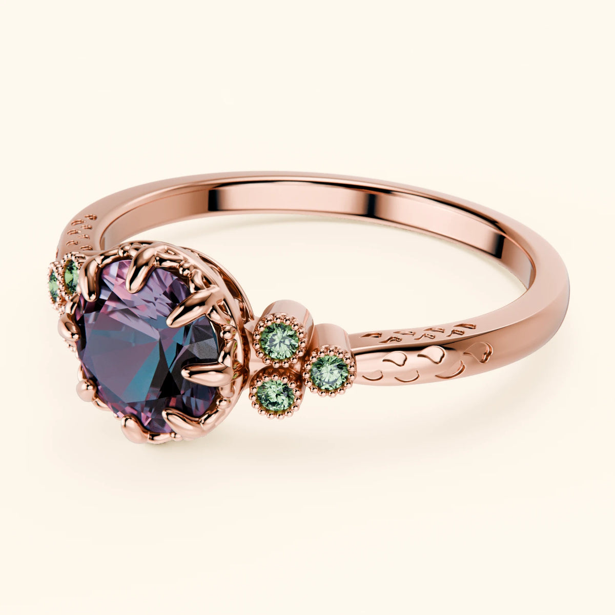 Engagement Ring Clarté - 0.90ct Lab Alexandrite with Lab Green Diamond Side Stones