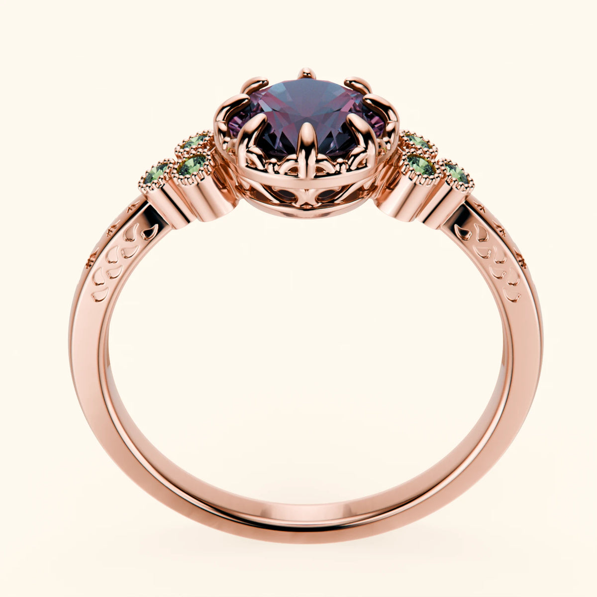 Engagement Ring Clarté - 0.90ct Lab Alexandrite with Lab Green Diamond Side Stones