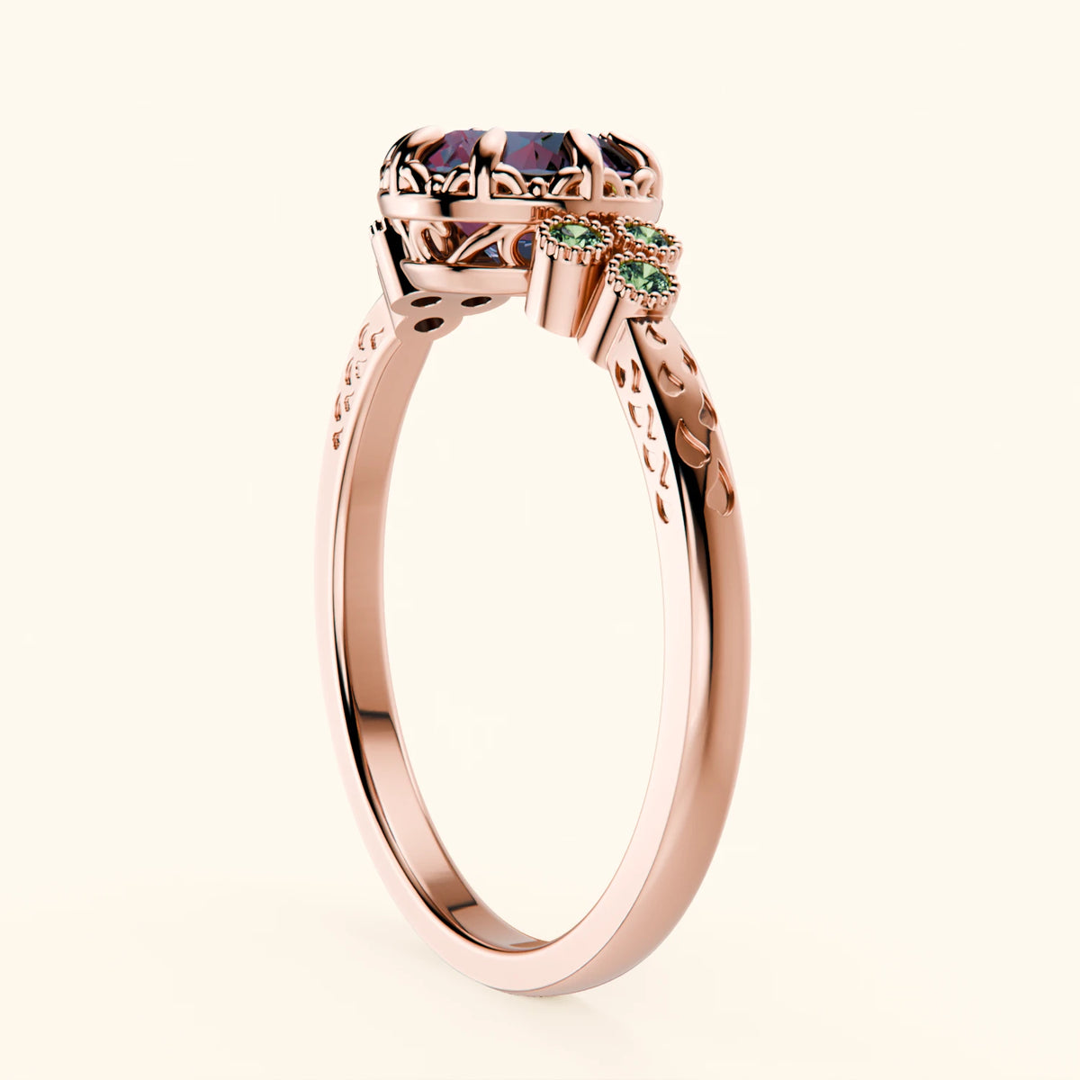 Engagement Ring Clarté - 0.90ct Lab Alexandrite with Lab Green Diamond Side Stones