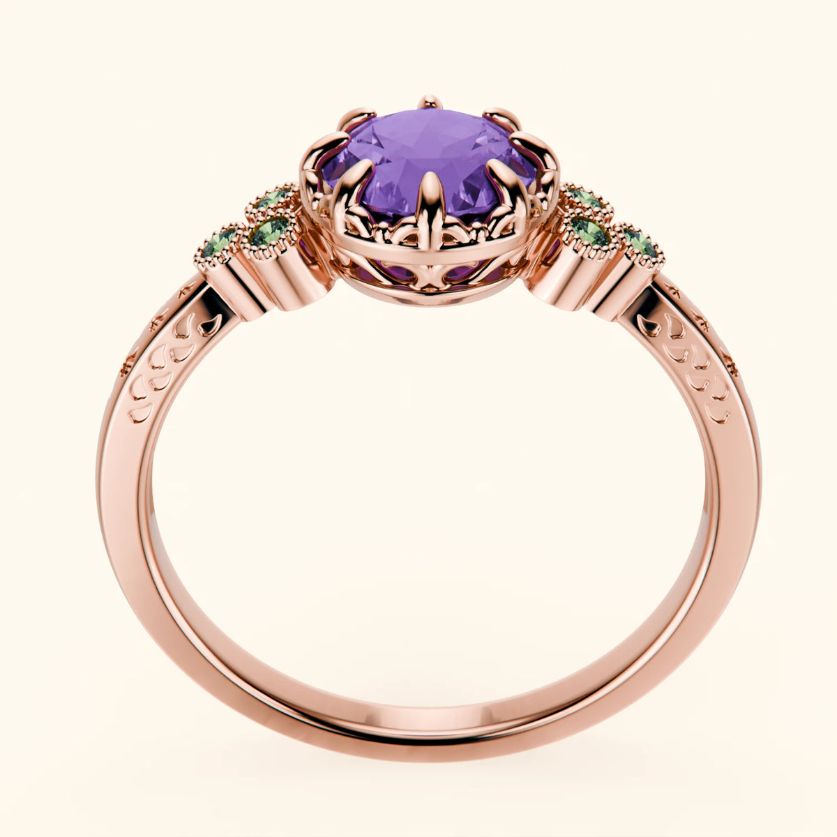 Engagement Ring Clarté - 0.65ct Amethyst with Lab Green Diamond Side Stones