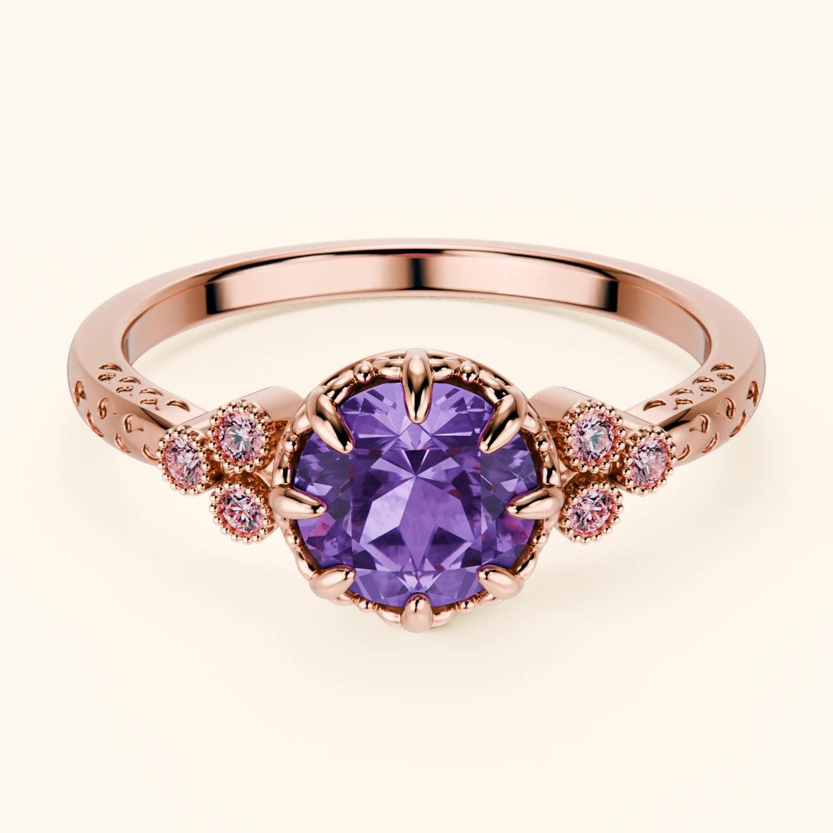 Engagement Ring Clarté - 0.65ct Amethyst with Lab Pink Diamond Side Stones