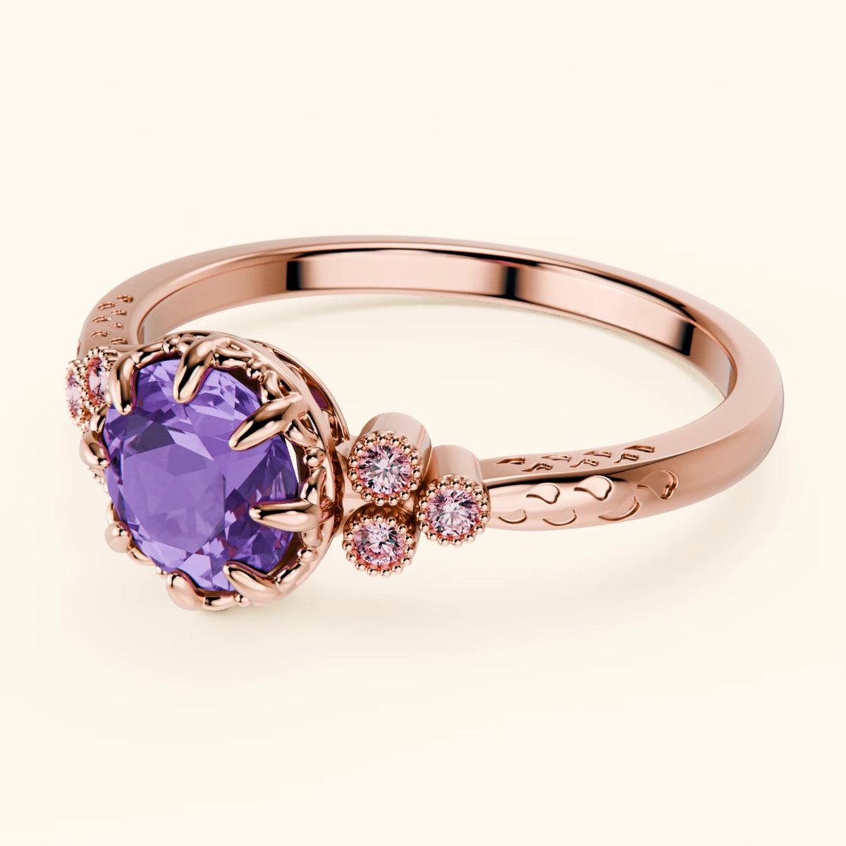 Engagement Ring Clarté - 0.65ct Amethyst with Lab Pink Diamond Side Stones