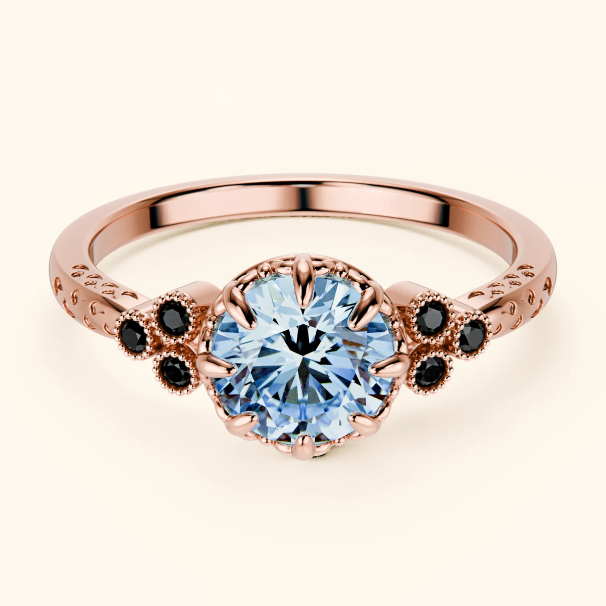 Engagement Ring Clarté - 1ct Lab Blue Diamond with Black Diamond Side Stones