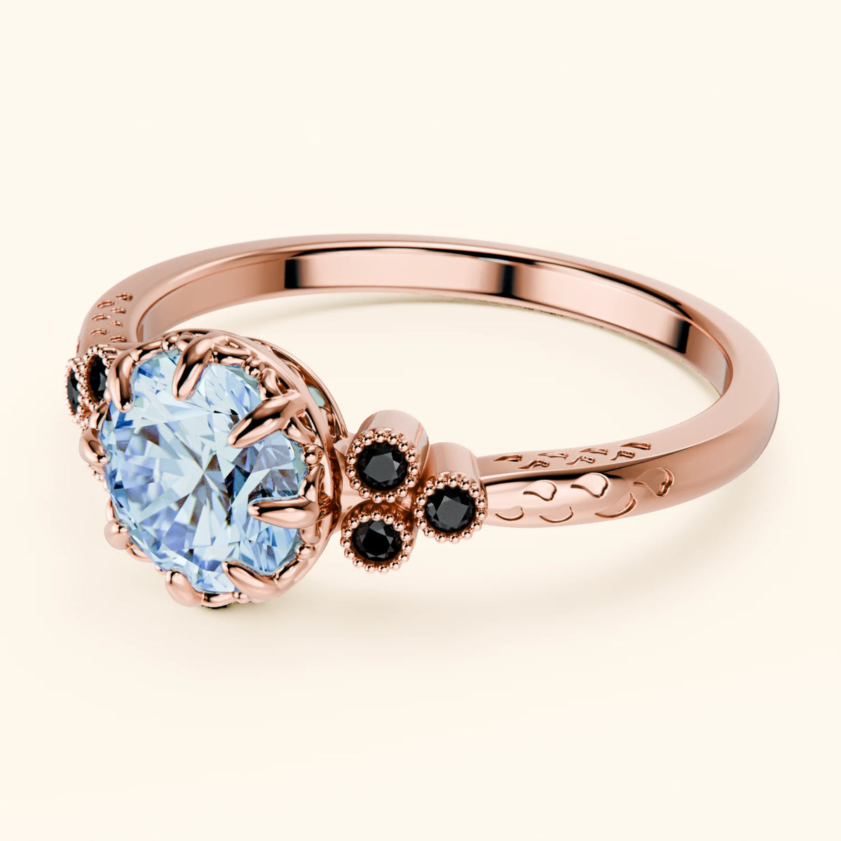 Engagement Ring Clarté - 1ct Lab Blue Diamond with Black Diamond Side Stones