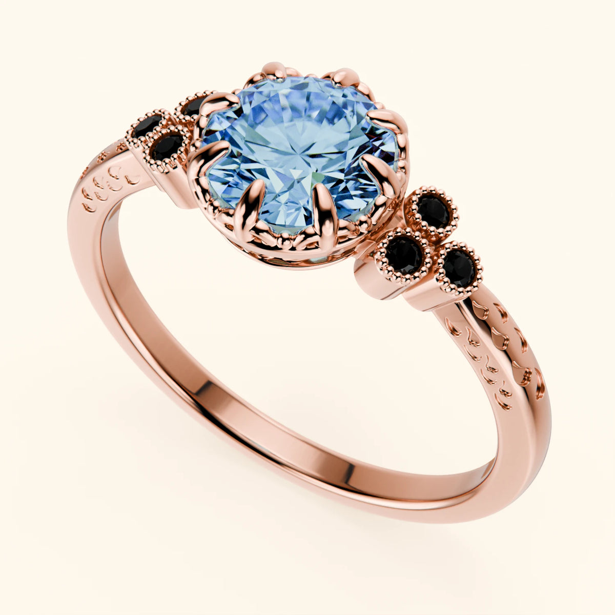 Engagement Ring Clarté - 1ct Lab Blue Diamond with Black Diamond Side Stones