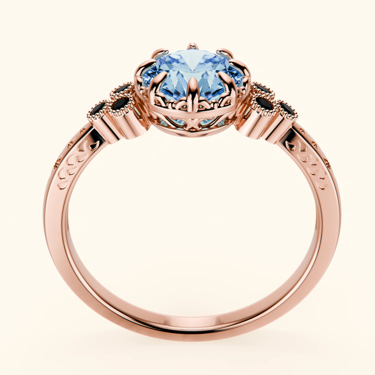 Engagement Ring Clarté - 1ct Lab Blue Diamond with Black Diamond Side Stones
