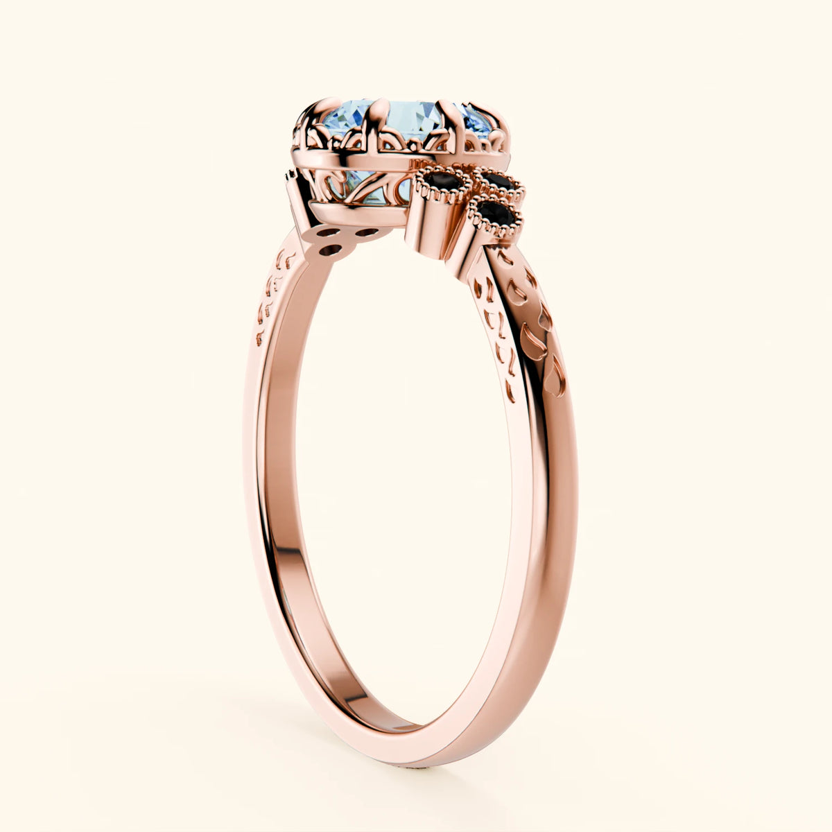 Engagement Ring Clarté - 1ct Lab Blue Diamond with Black Diamond Side Stones