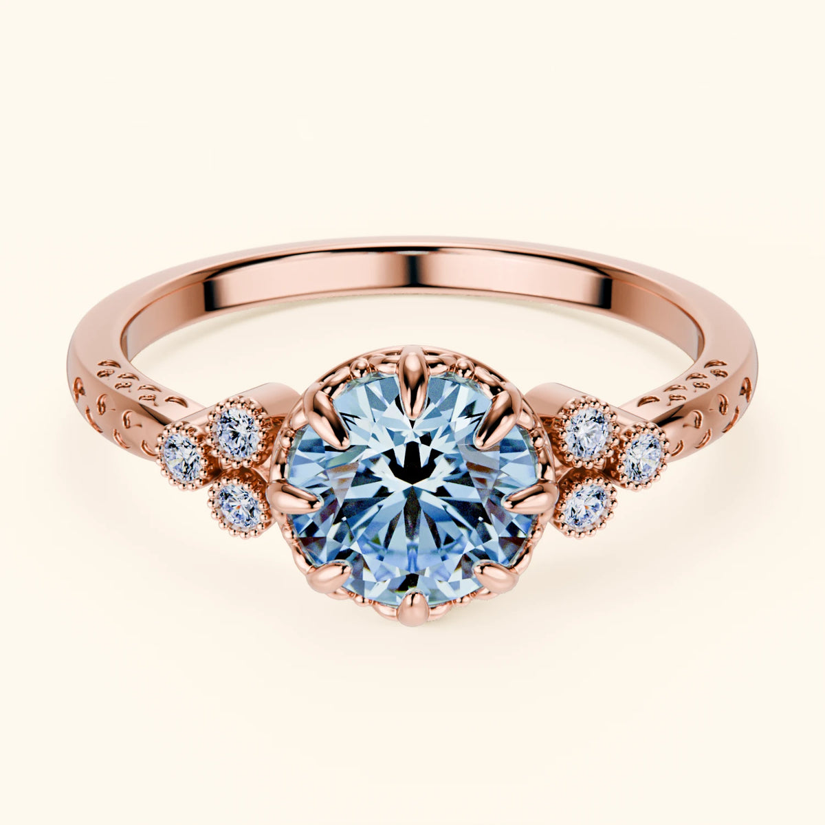 Engagement Ring Clarté - 1ct Lab Blue Diamond with Lab Diamond Side Stones