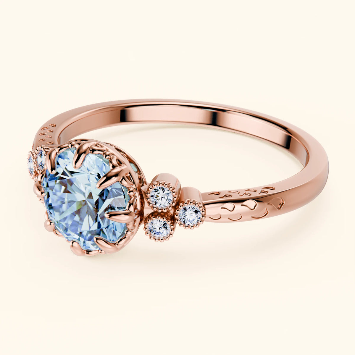 Engagement Ring Clarté - 1ct Lab Blue Diamond with Lab Diamond Side Stones