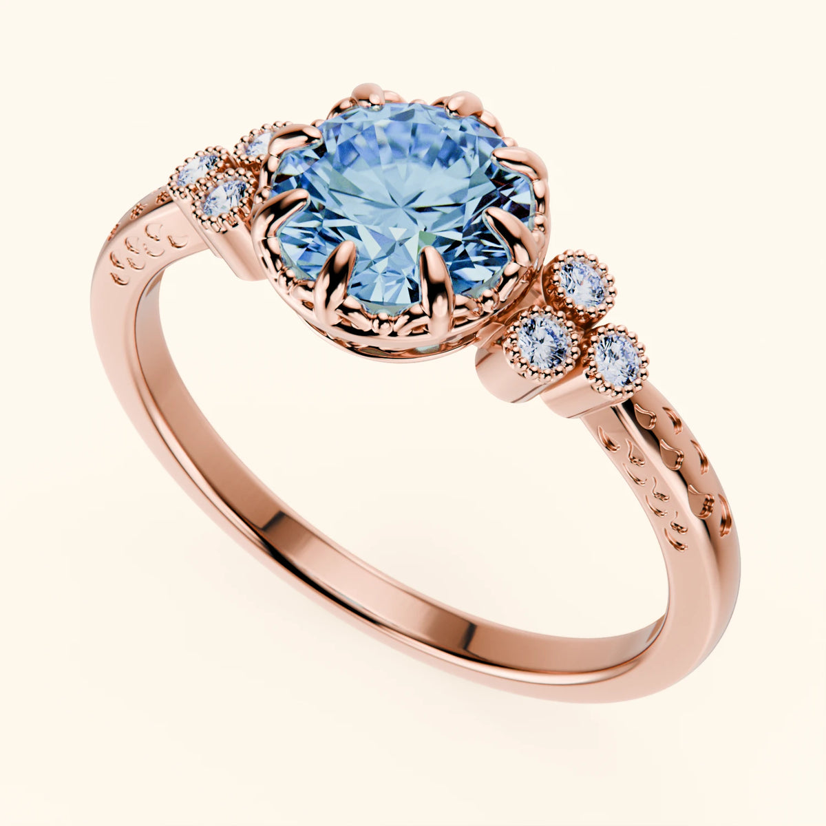 Engagement Ring Clarté - 1ct Lab Blue Diamond with Lab Diamond Side Stones