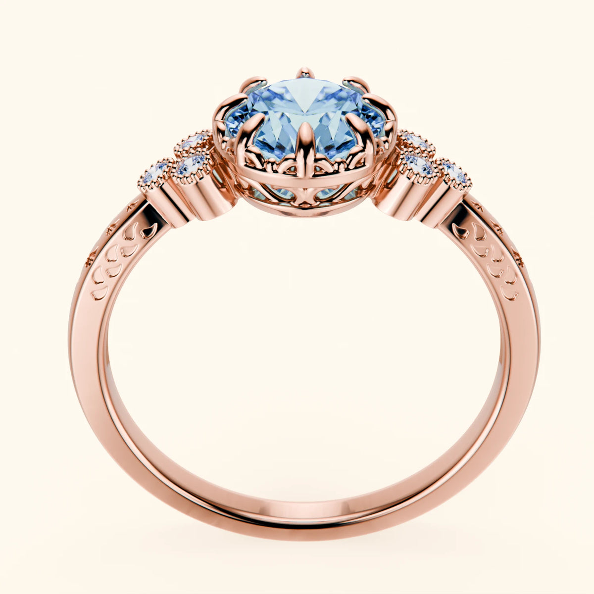 Engagement Ring Clarté - 1ct Lab Blue Diamond with Lab Diamond Side Stones