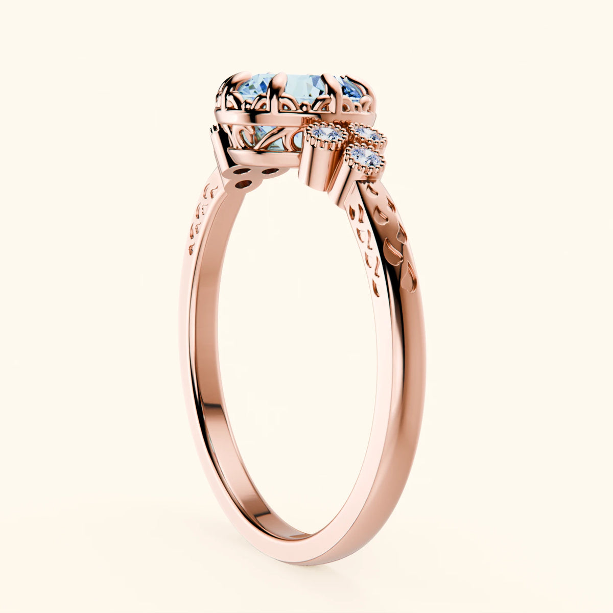 Engagement Ring Clarté - 1ct Lab Blue Diamond with Lab Diamond Side Stones