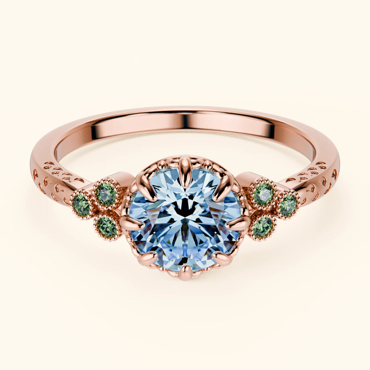 Engagement Ring Clarté - 1ct Lab Blue Diamond with Lab Green Diamond Side Stones