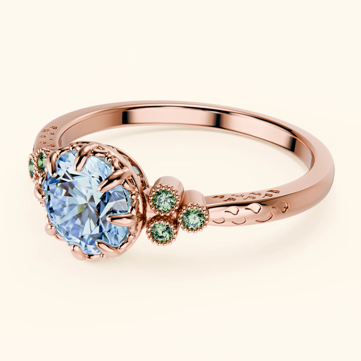 Engagement Ring Clarté - 1ct Lab Blue Diamond with Lab Green Diamond Side Stones