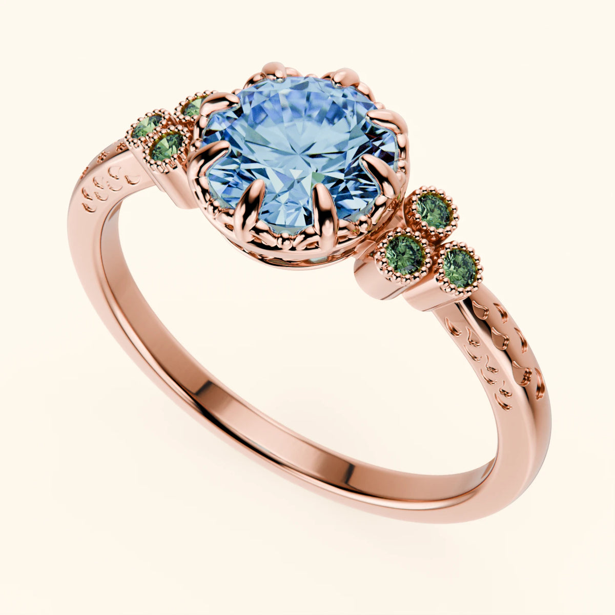 Engagement Ring Clarté - 1ct Lab Blue Diamond with Lab Green Diamond Side Stones