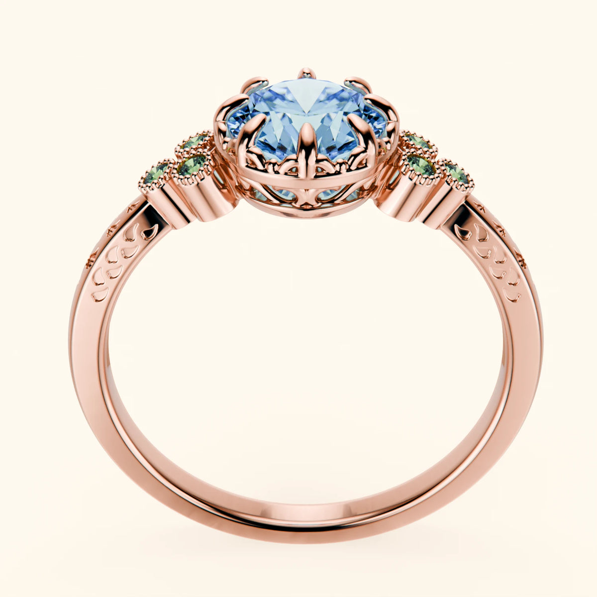 Engagement Ring Clarté - 1ct Lab Blue Diamond with Lab Green Diamond Side Stones