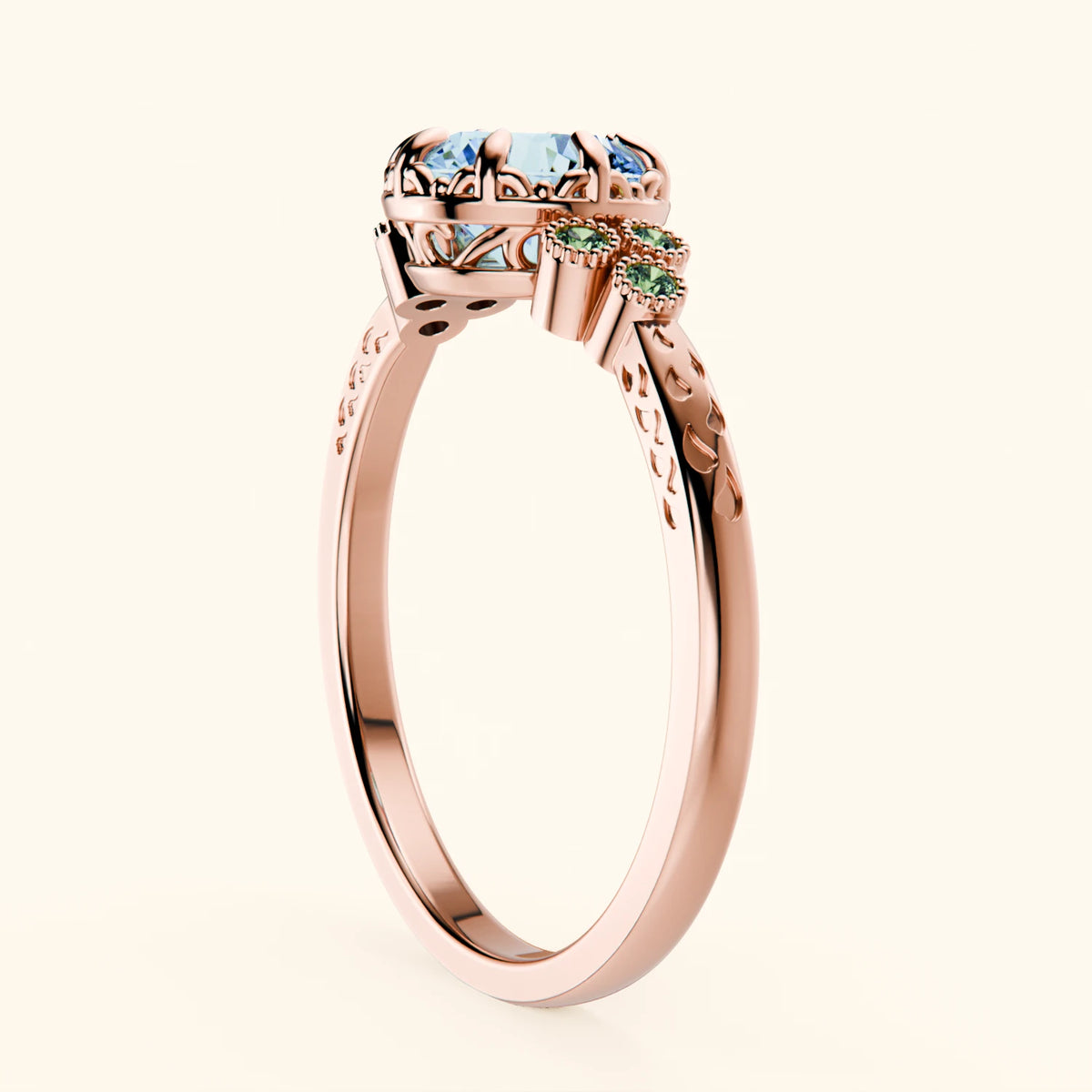 Engagement Ring Clarté - 1ct Lab Blue Diamond with Lab Green Diamond Side Stones