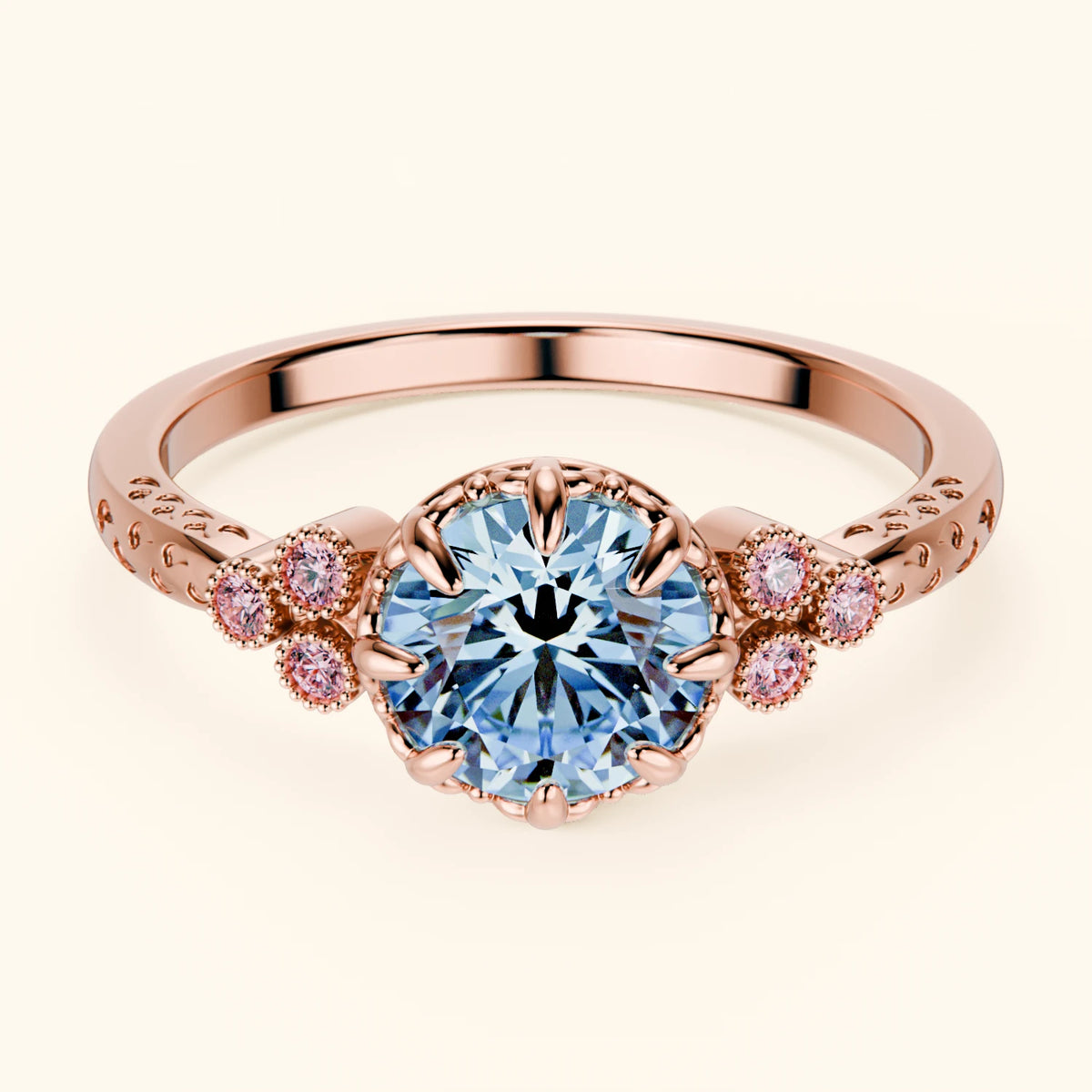 Engagement Ring Clarté - 1ct Lab Blue Diamond with Lab Pink Diamond Side Stones