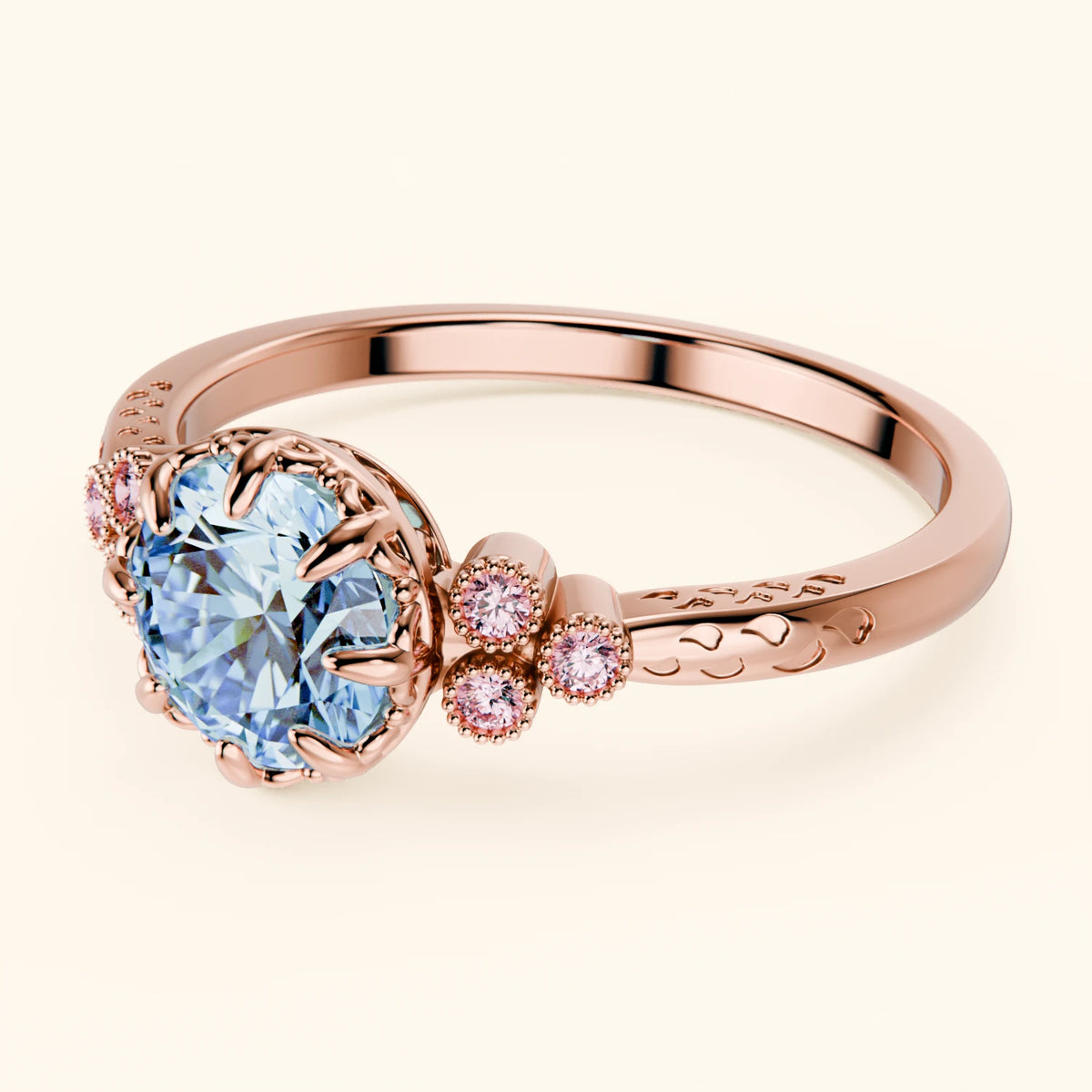 Engagement Ring Clarté - 1ct Lab Blue Diamond with Lab Pink Diamond Side Stones