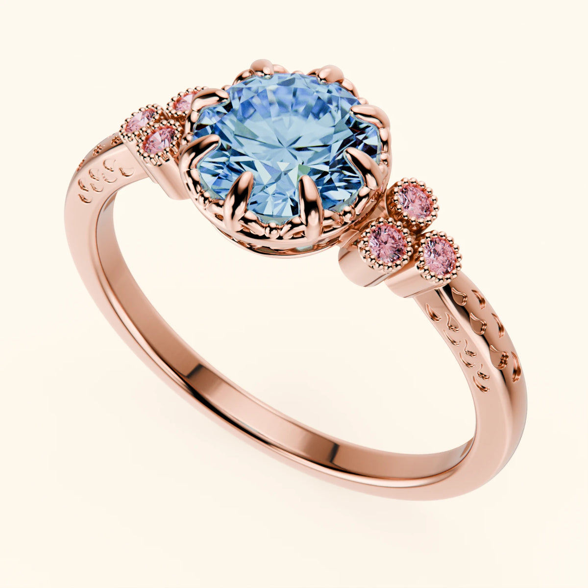 Engagement Ring Clarté - 1ct Lab Blue Diamond with Lab Pink Diamond Side Stones