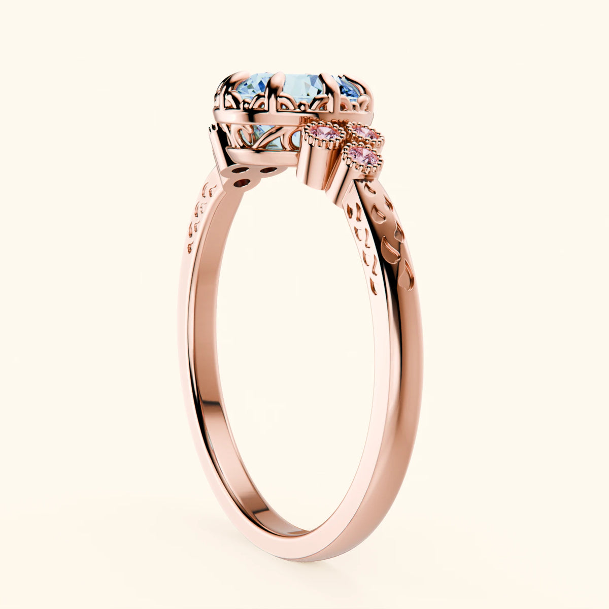Engagement Ring Clarté - 1ct Lab Blue Diamond with Lab Pink Diamond Side Stones