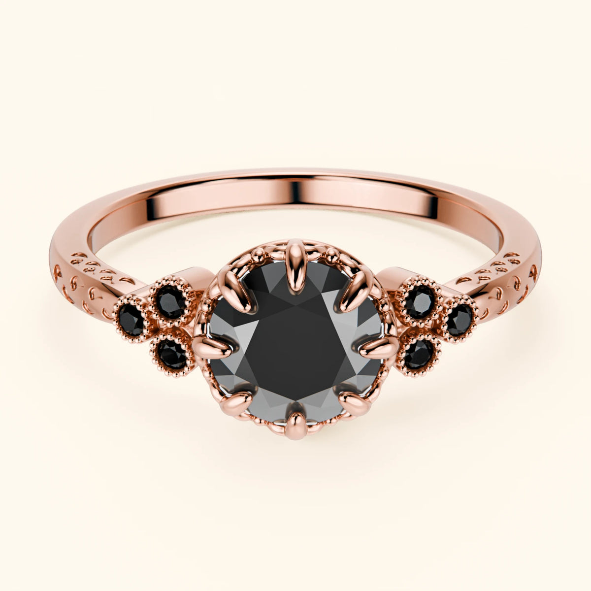 Engagement Ring Clarté - 1ct Black Diamond with Black Diamond Side Stones