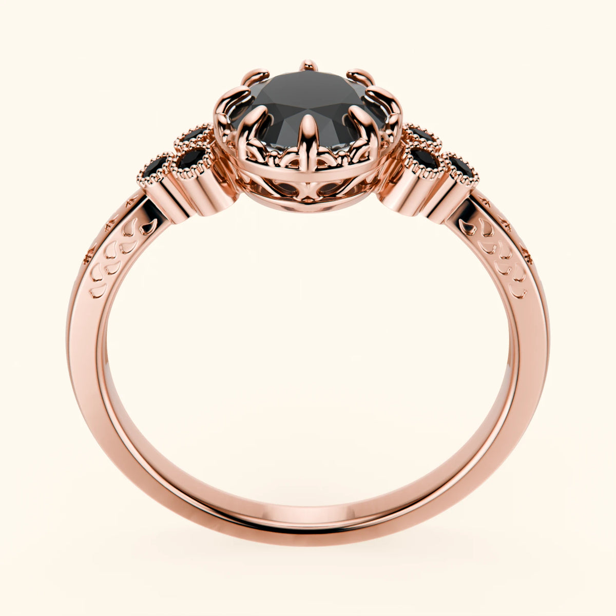 Engagement Ring Clarté - 1ct Black Diamond with Black Diamond Side Stones