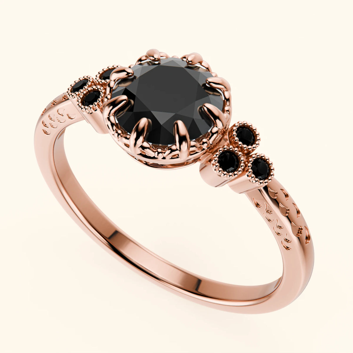 Engagement Ring Clarté - 1ct Black Diamond with Black Diamond Side Stones