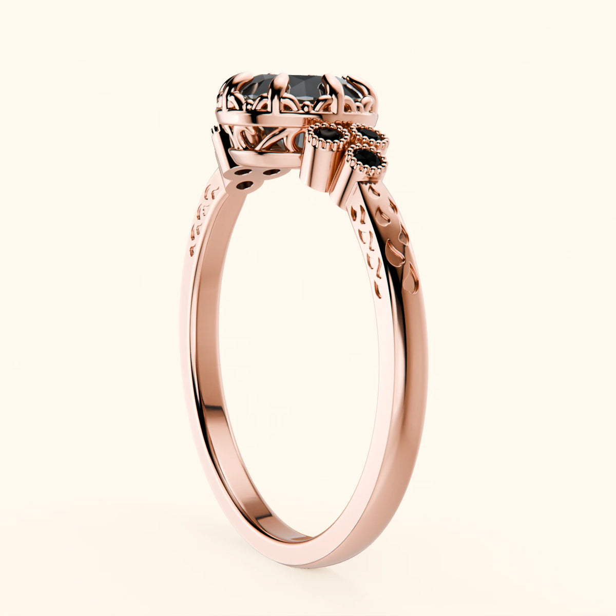 Engagement Ring Clarté - 1ct Black Diamond with Black Diamond Side Stones