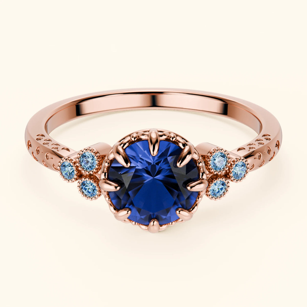 Engagement Ring Clarté - 1.10ct Lab Blue Sapphire with Lab Blue Diamond Side Stones