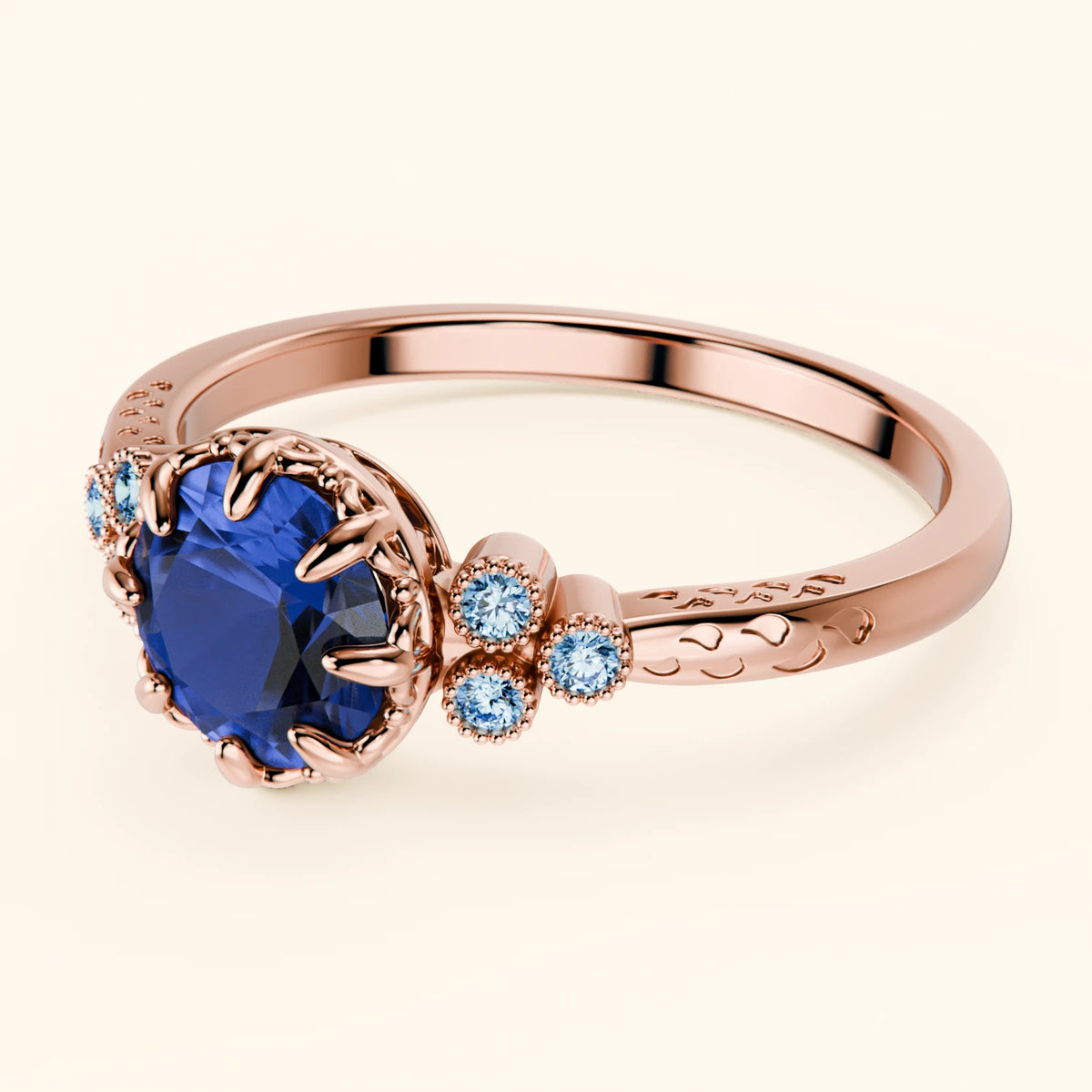 Engagement Ring Clarté - 1.10ct Lab Blue Sapphire with Lab Blue Diamond Side Stones